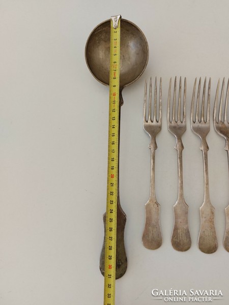 Old alpaca monogrammed cutlery spoon fork ladle 11 pcs