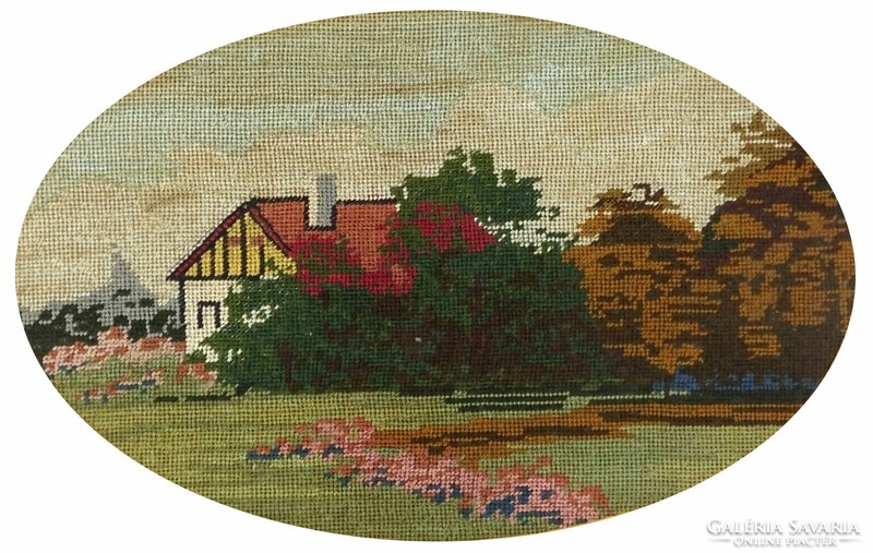 1M027 framed landscape needle tapestry needlework 27 x 36 cm