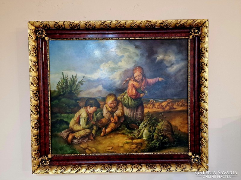 Antik festmény - Életkép - Mátéka Szignóval