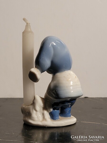 Wagner & Apel 9,5cm Kisfiú Hálósapkában Gyertyatartó GDR Német porcelán figura fiú