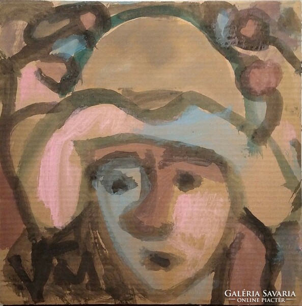 Csepeli Németh Miklós : Nő kalapban - akvarell