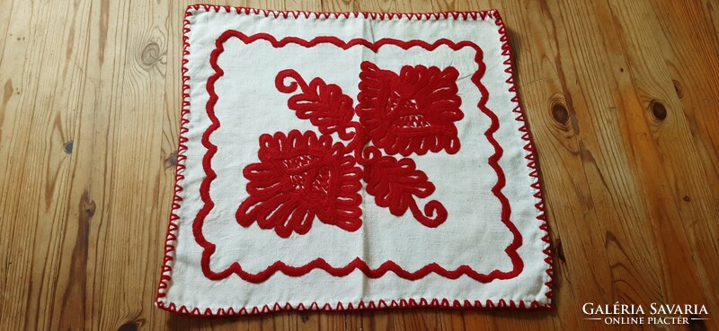 Richly embroidered folk art written tablecloth, tablecloth 37 x 34 cm.