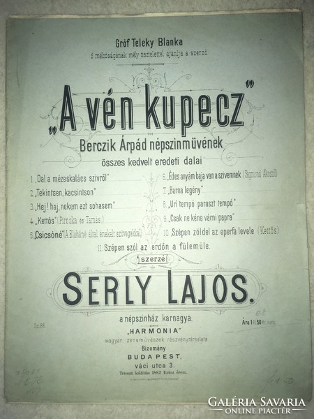 Antik kotta! /1882/“A Vén kupecz” Berczik Árpád népszínművének.... Gróf Teleky Blanka  őméltoságának