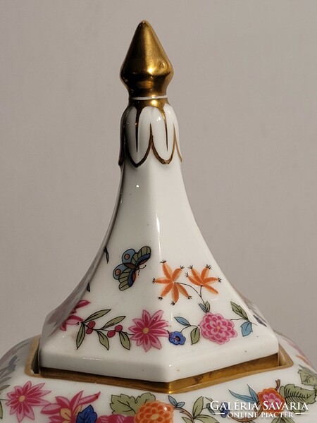Czech bohemia pagoda roof bonbonier 12x17cm box flower pattern butterfly butterfly floral porcelain