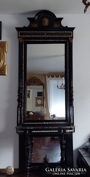 Boulle kastély tükör- francia boulle, konzolasztal tükörrel 263 cm magas