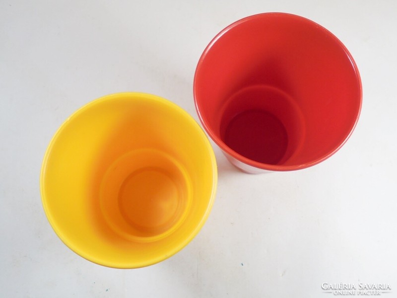 Retro régi sárga, piros műanyag fürdőszoba fogmosó pohár Pille Plaszt 2 db - kb.1970-es évek