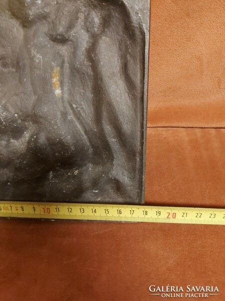Bronzírozott fém dombormű, 18x26 cm, szép állapotban
