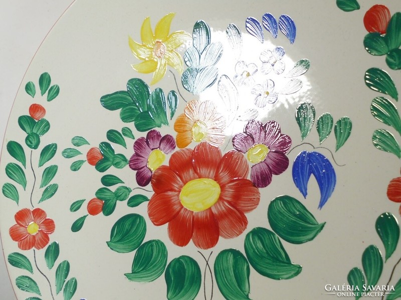 Retro régi kézzel festett akasztható fali tányér tál népművészeti népi virág mintás Dömsöd Iparművés