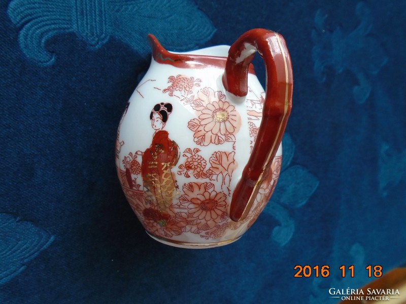 Kutani Suzuki Cream Spout Iron Red Painting Hand Gilding Geishas in Japanese Garden and Boating