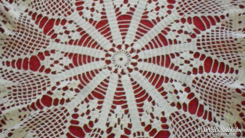 Old hand-crocheted, beautiful round lace tablecloth (38 x 38 cm)
