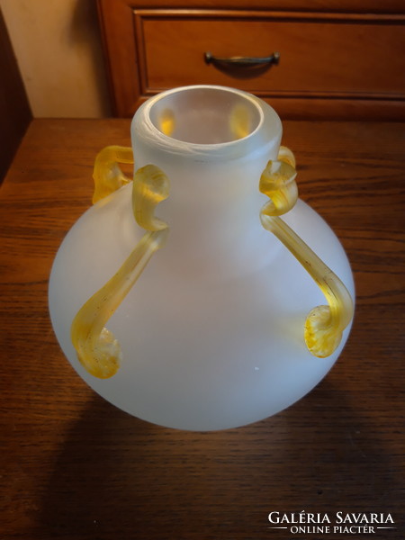 Szecessziós fújt üveg amphora váza - 20 cm