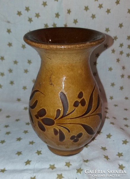 Folk ceramic vase brown 12cm