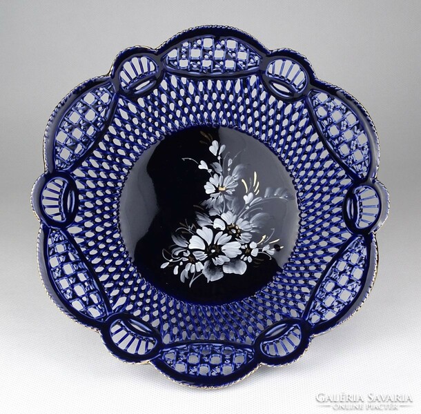 Blue openwork porcelain serving basket marked 1M030 20.5 Cm