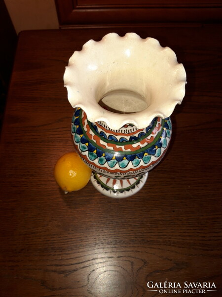 Marked, flower-patterned ceramic vase - 22 cm
