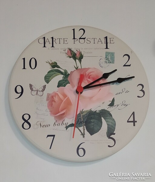 Vintage design rózsa díszítésű, rózsás fali óra