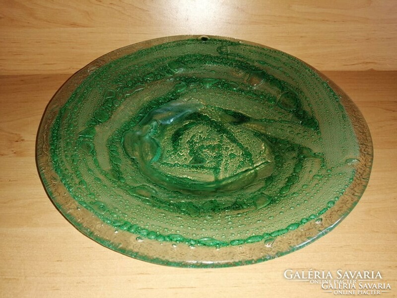 Muranoi zöld üveg kínáló tál asztalközép 29,5 cm