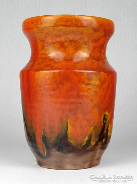 1M057 Narancssárga mázas mid century iparművész kerámia váza 15.5 cm