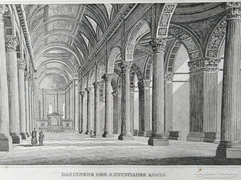 Genova interior of the Church of the Annunciation. Original wood engraving ca. 1835