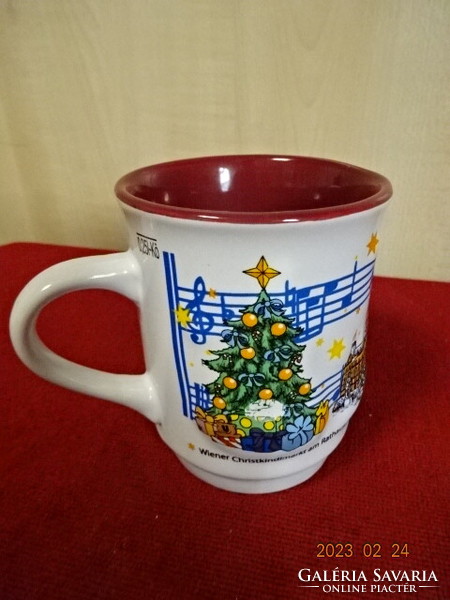 Christmas porcelain cup, Austria. Convex surface, burgundy inside. Jokai.