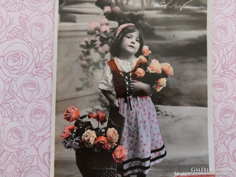 Old French postcard child photo postcard little girl
