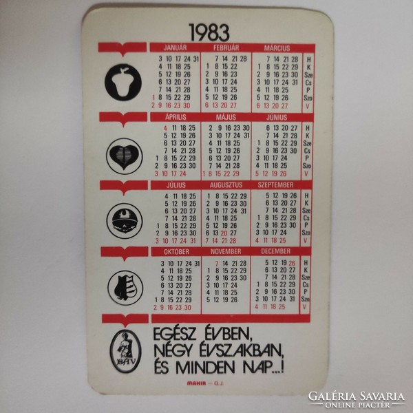 BÁV kártyanaptár 1983