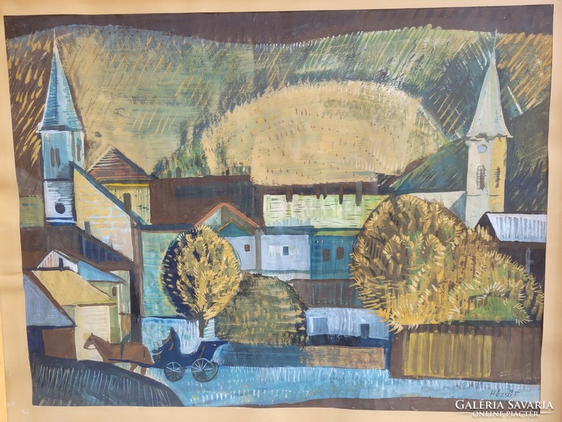 Ferenc Hézső (1938- ) - small town painting