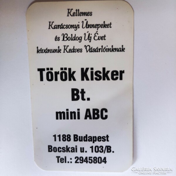 Török Kisker Bt.  kártyanaptár 1998