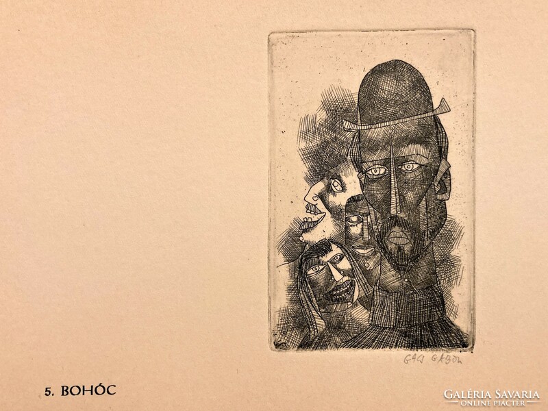 Gábor Gacs (1930-2019): clown - etching, small graphic, marked