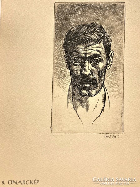 Gábor Gacs (1930-2019): self-portrait - etching, small graphic, marked