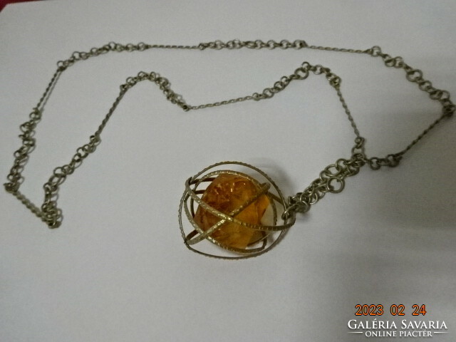 Russian metal necklace with amber stone, length 67 cm. Jokai.
