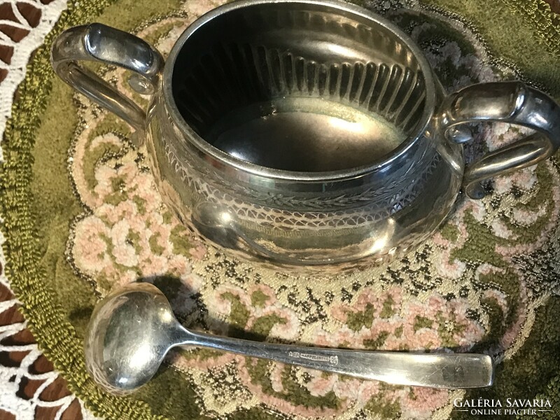 Rare marked antique large silver plated sugar bowl with mapin & webb sugar spoon