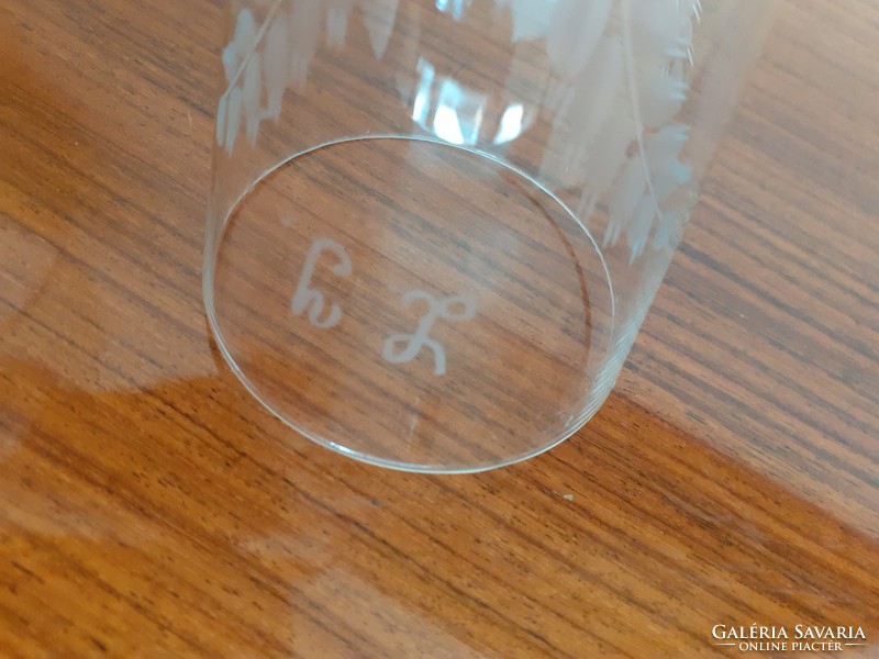 Régi üvegpohár L I monogramos búzakalászos csiszolt mintás talpas pohár