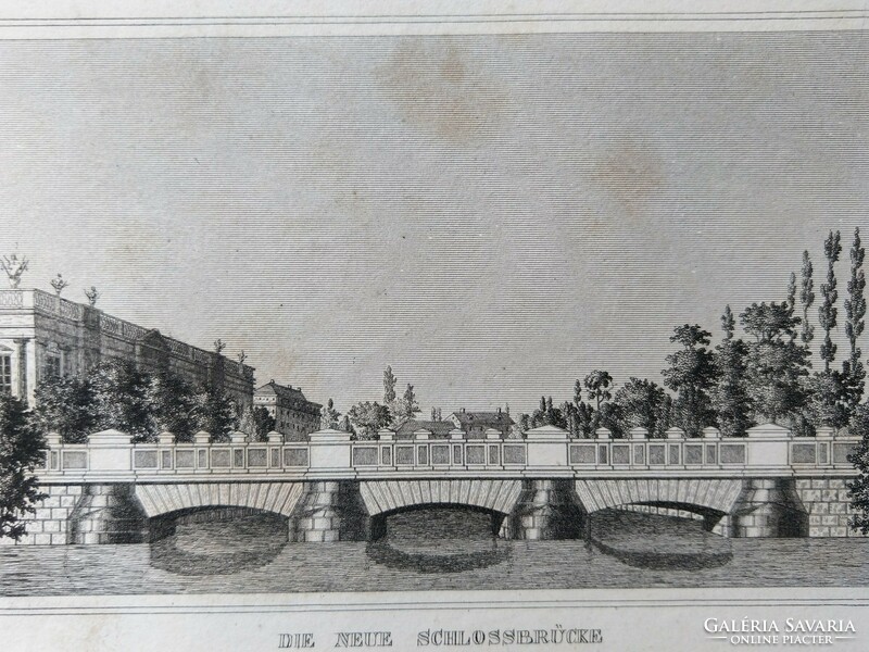 Berlin, die neue schloss brücke original etching ca.1835