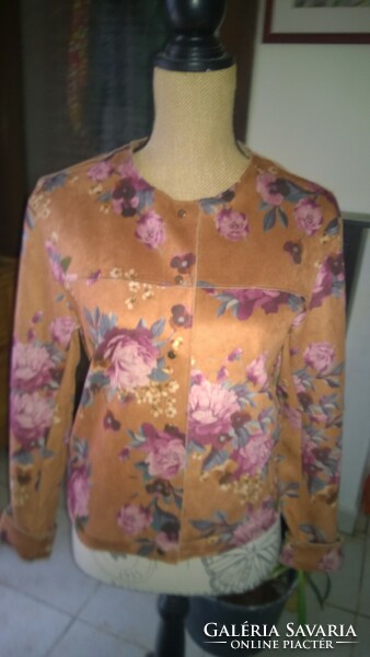 AMISU konyakszín-virágos blézer-női felső-kabátka  M 38
