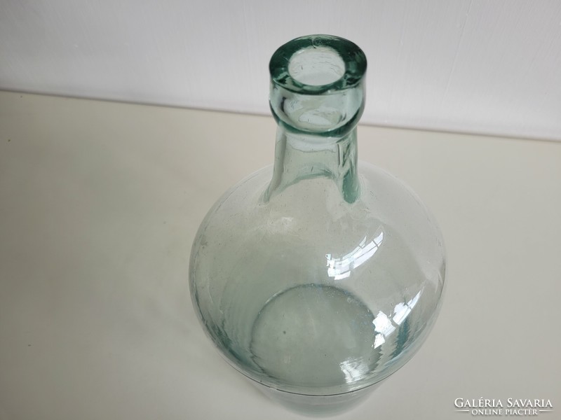 Régi nagy méretű 5 literes türkiz zöld huta üveg üvegpalack kúpos aljú ballon palack dekoráció