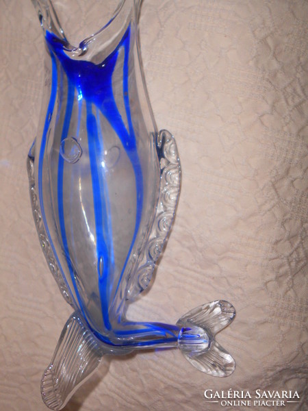 Kézműves  hal forma-- üveg váza-kétszínű üvegből