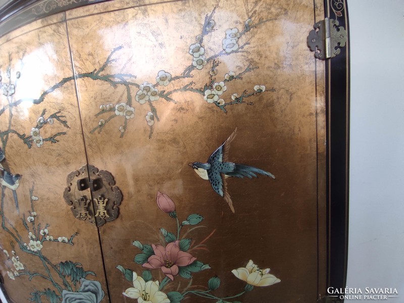 Antik kínai bútor festett növény madár motívum nagy arany lakk 6 ajtós ruhás szekrény 726 6861