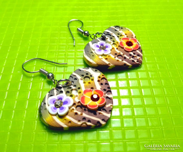 Cheerful, colorful, spring-like polymer clay heart earrings 381