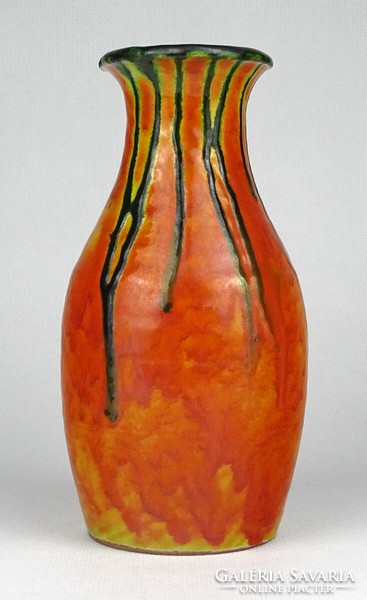 1M044 mid century orange glazed applied arts ceramic vase 15.5 Cm