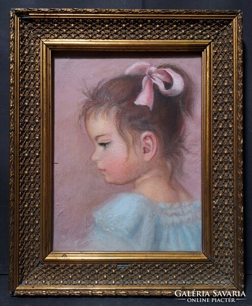 Portrait of a little girl, pastel (with a nice frame 29x36 cm)