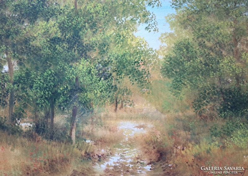 Nemes tibor: forest road, watercolor - landscape - painter from Szentendre