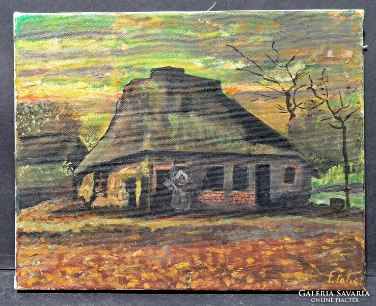 Farmhouse - fairytale-like contemporary oil painting (size 24x30 cm)