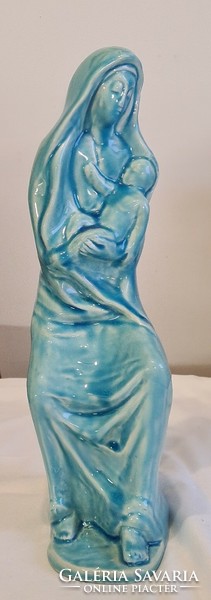 Kék alapmázas porcelán Szűz Mária a kis Jézussal