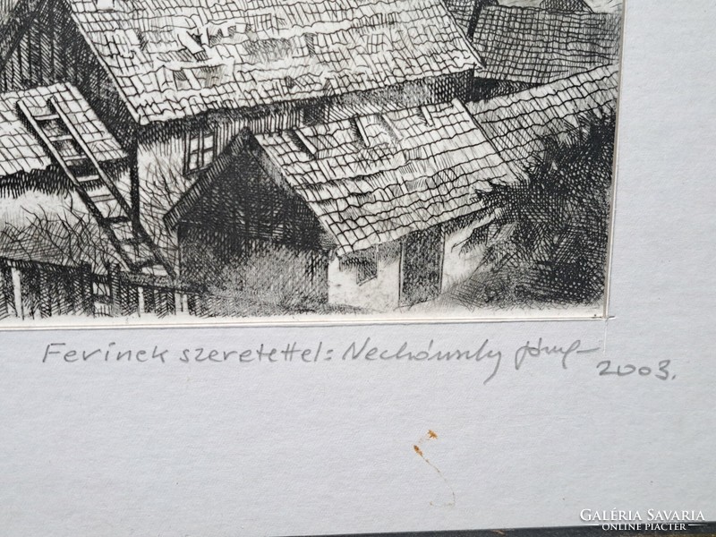 József Nechánszky (1936 - ): Visegrád, etching - cityscape, street view