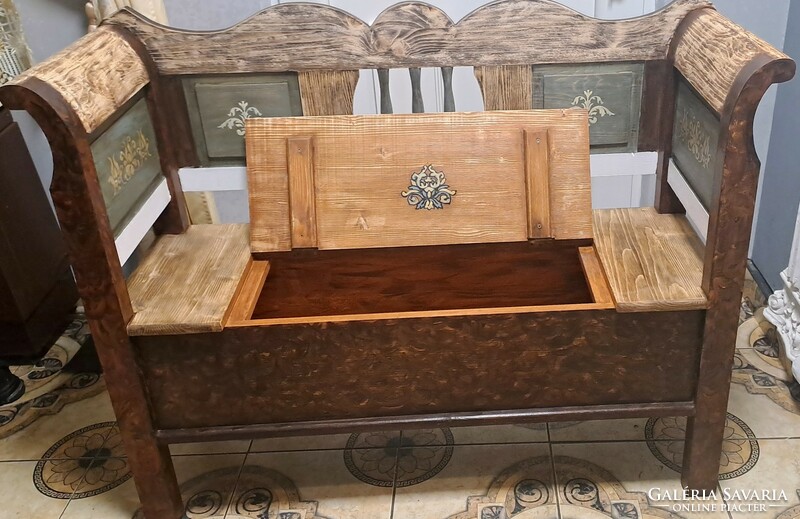 Traditional wooden chest with arms, chest with arms, bench with arms, open-back bench with arms