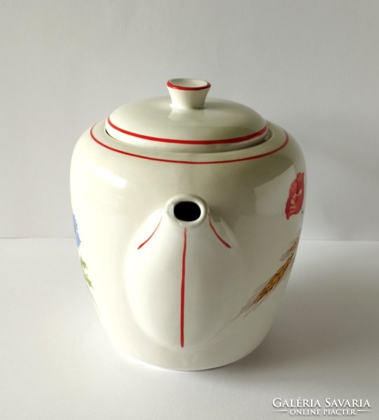 Discounted! Beautiful old poppy-pattern Kispest granite teapot, spout
