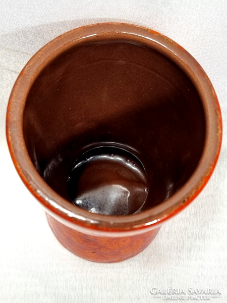 Scheurich Mid-Century West German Red and Orange Spotted Hourglass Ceramic Vase