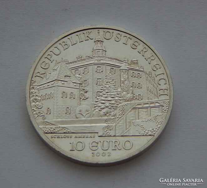Silver 10 euro, schloss ambras, year 2002, fineness 925, excellent retention