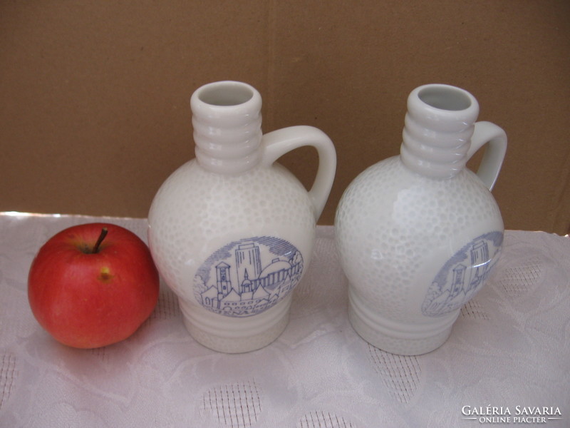 2 db egyben Lippelsdorf porcelán olaj-ecet korsó, kancsó, váza JENA látképpel