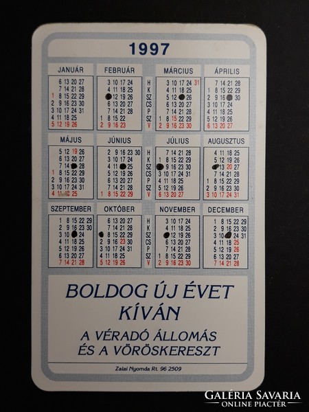 Card calendar 1997 - blood donation station and red cross inscription - retro calendar
